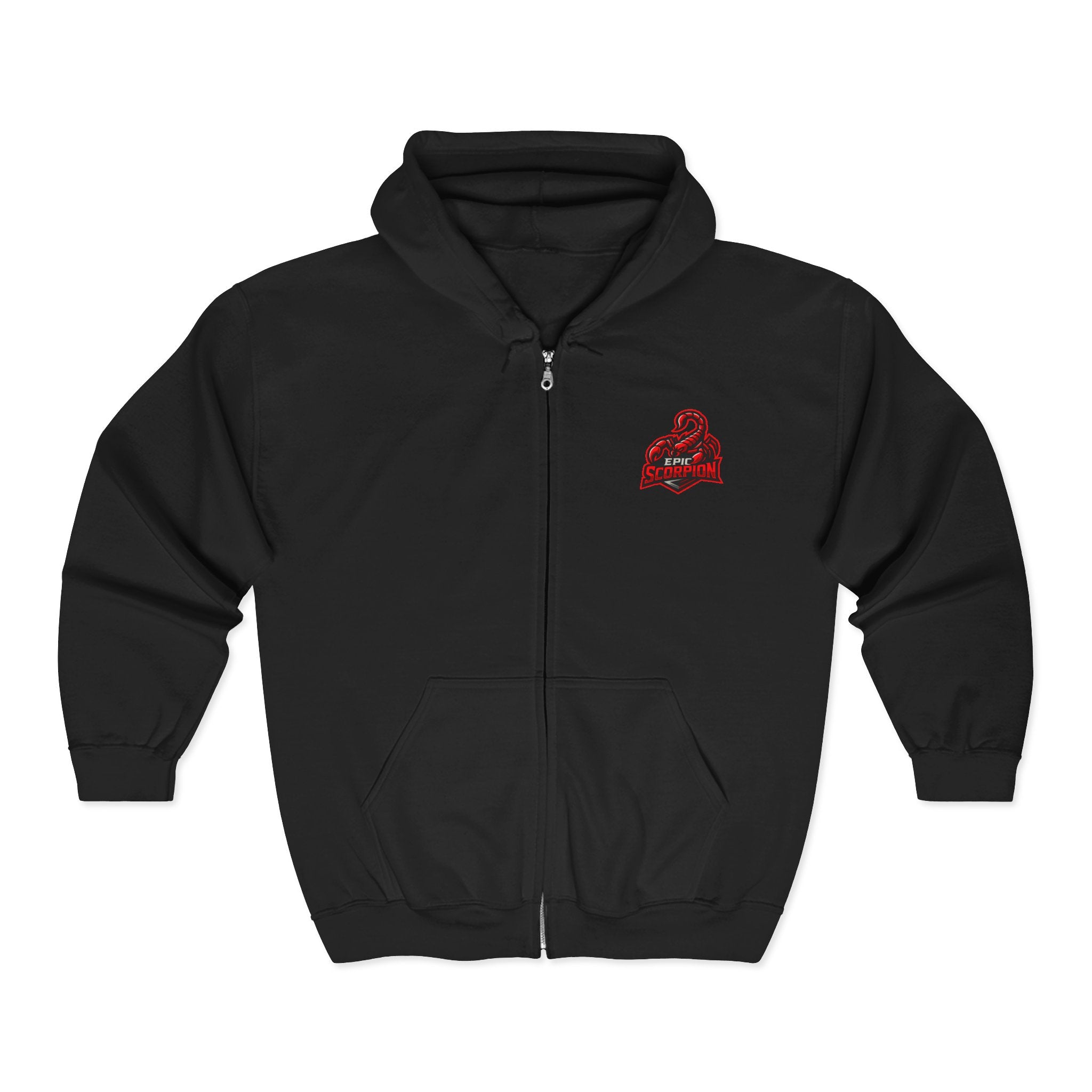 Red Skull Zip Hoodie — Gothic Skull Chest Logo Full-Zip Sweatshirt