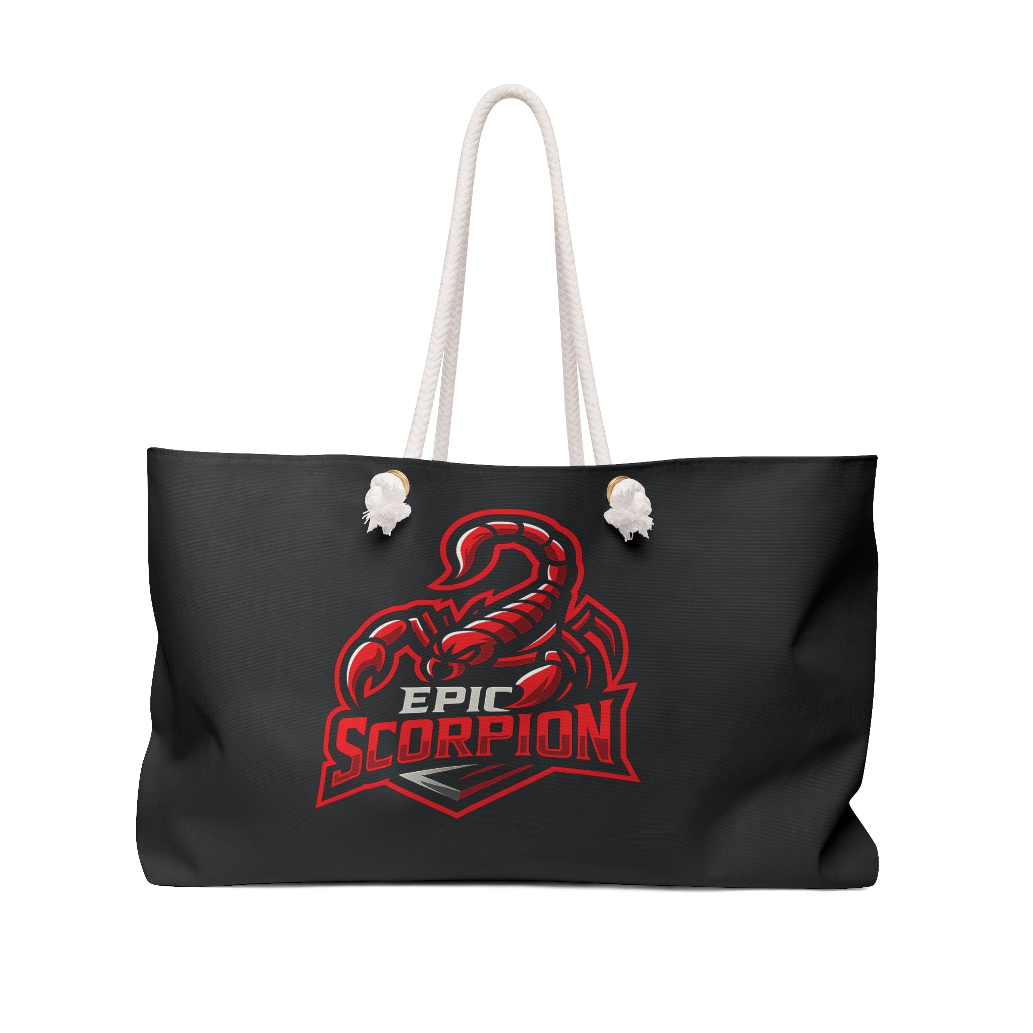 Epic Scorpion Weekender Bag — Black Travel Tote with Red Scorpion Logo