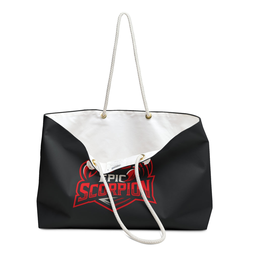 Epic Scorpion Weekender Bag — Black Travel Tote with Red Scorpion Logo