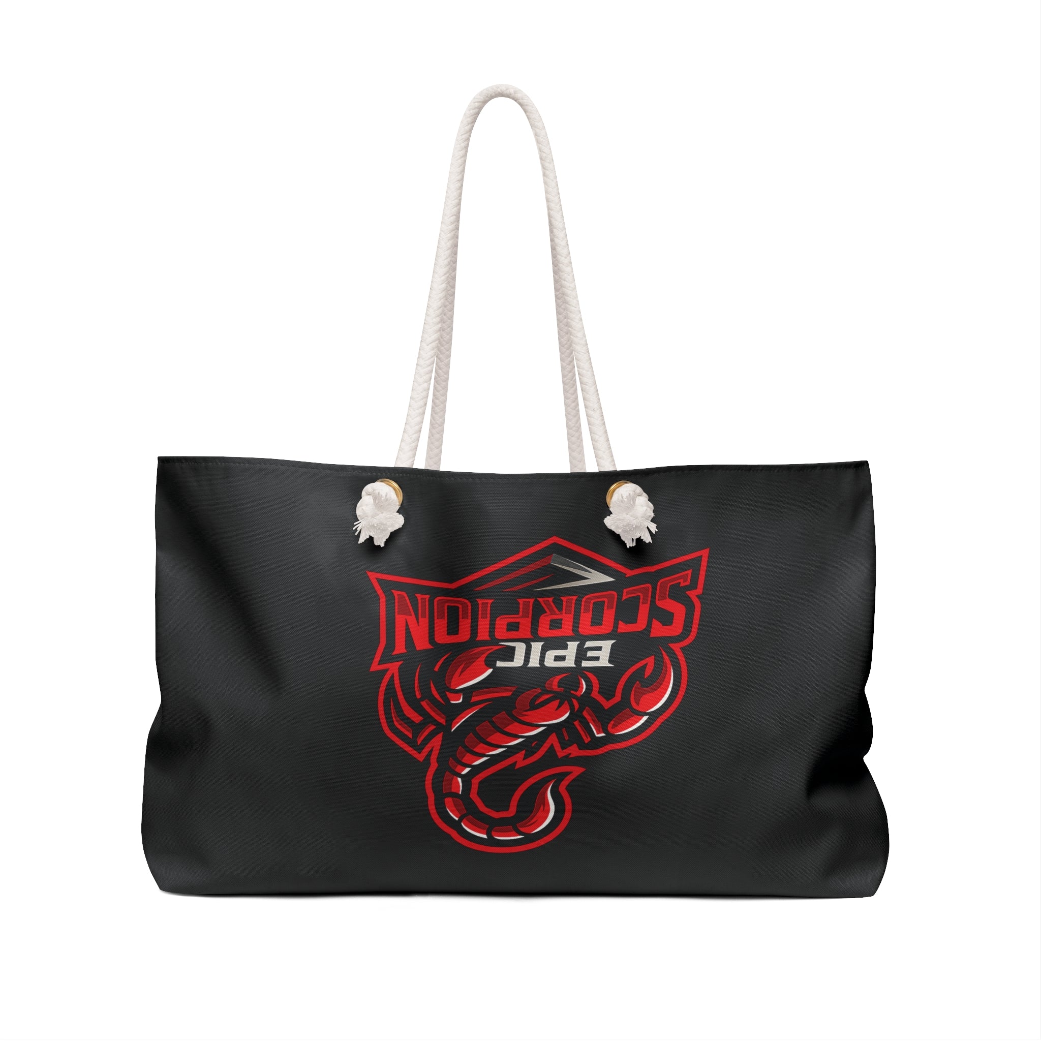 Epic Scorpion Weekender Bag — Black Travel Tote with Red Scorpion Logo