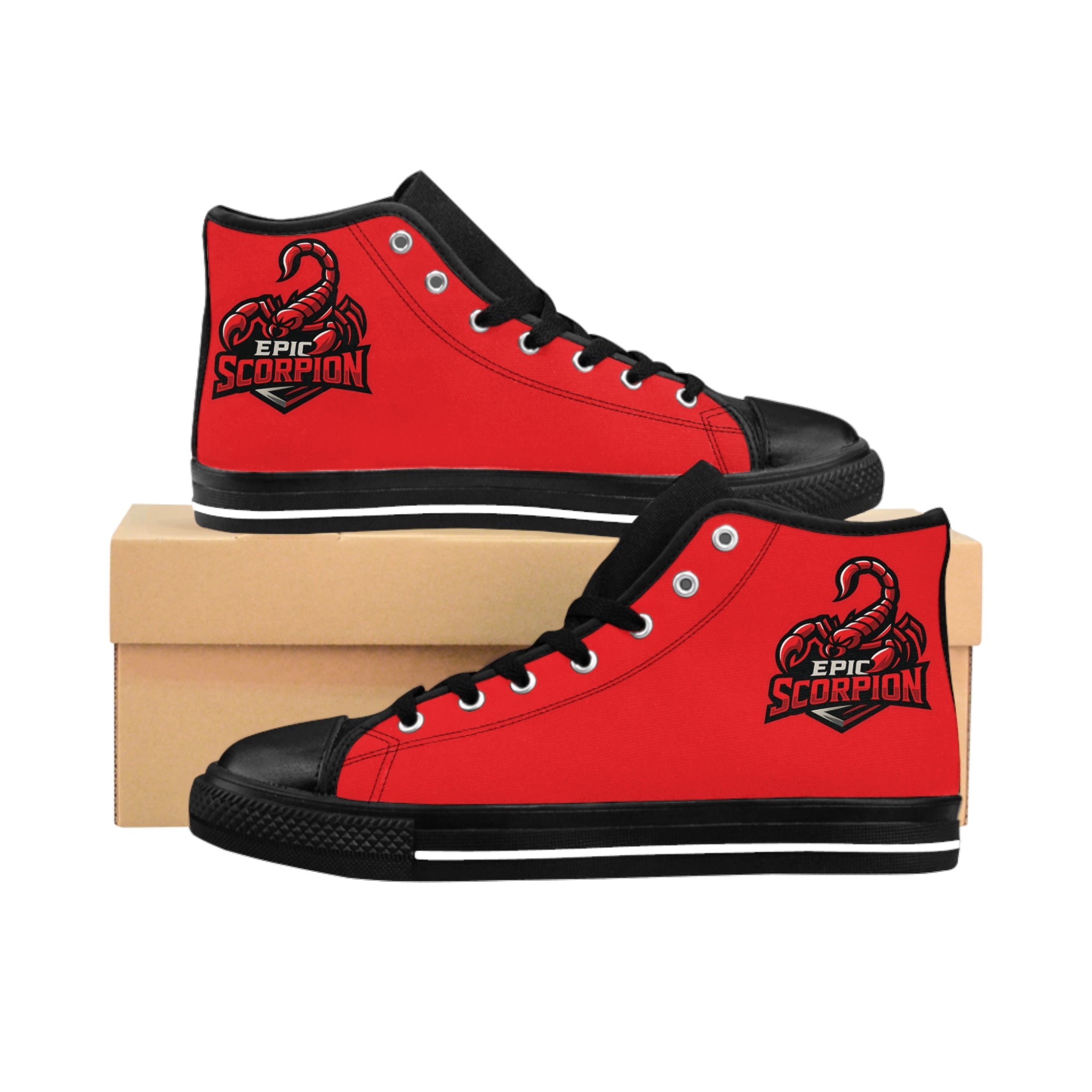 Epic Scorpion High-Top Sneakers — Red Graphic Men's Classic Sneakers