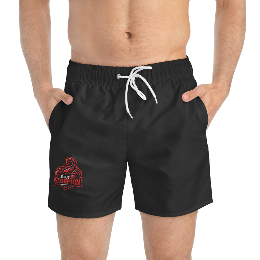 Scorpion Logo Swim Trunks – Black Athletic Beach Shorts